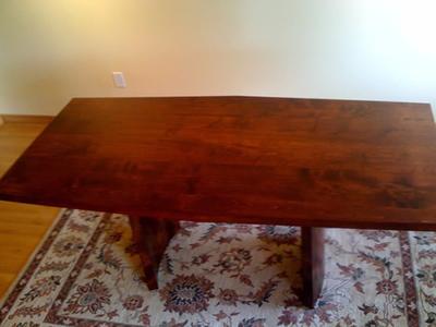 Close view of the conference table's polished top