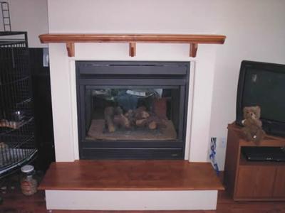 Wood fireplace mantle and hearth surround