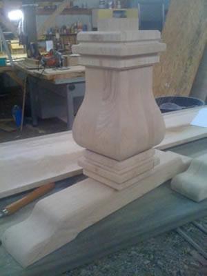 Turned pedestal leg for the dining table during the build
